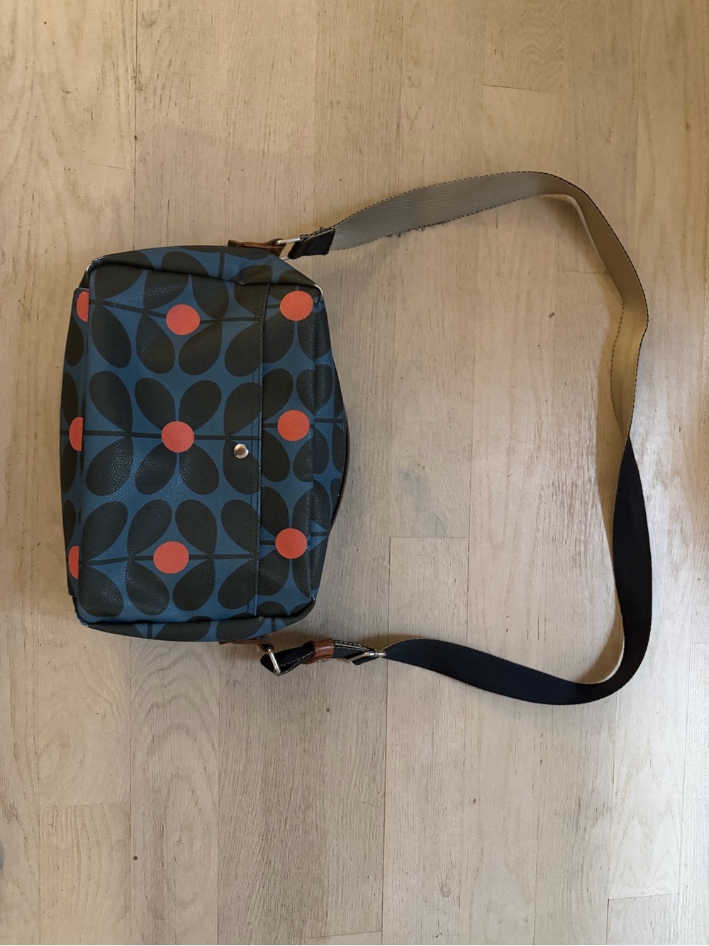 Orla Keily Blue Patterned Red Crossbody Bag with Accents